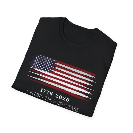 American Flag Celebration T-Shirt, 250 Year Anniversary Tee, Unisex Patriotic Shirt, Independence Day Gift, 4th of July Apparel